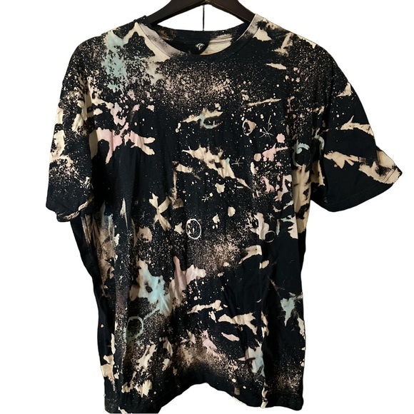 Tops - Black Bleached Tie Dye SS T-Shirt 100% Cotton Size XL Punk Distressed Emo Rock